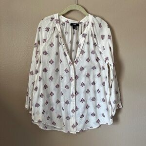 Paige White Button Down Blouse with Print